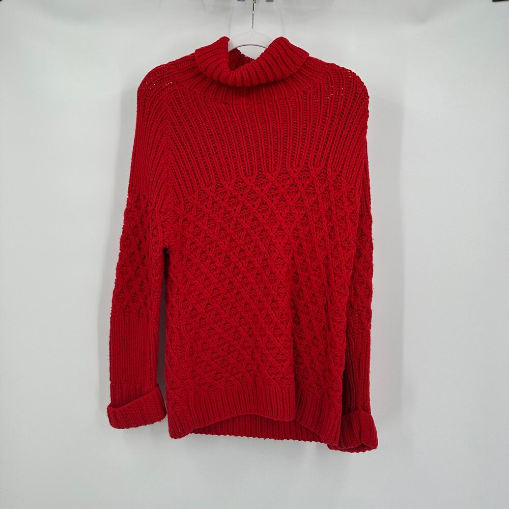 Winter Silks Womens Turtleneck Sweater Size XL Chunky Cable Knit Red‎ Cozy